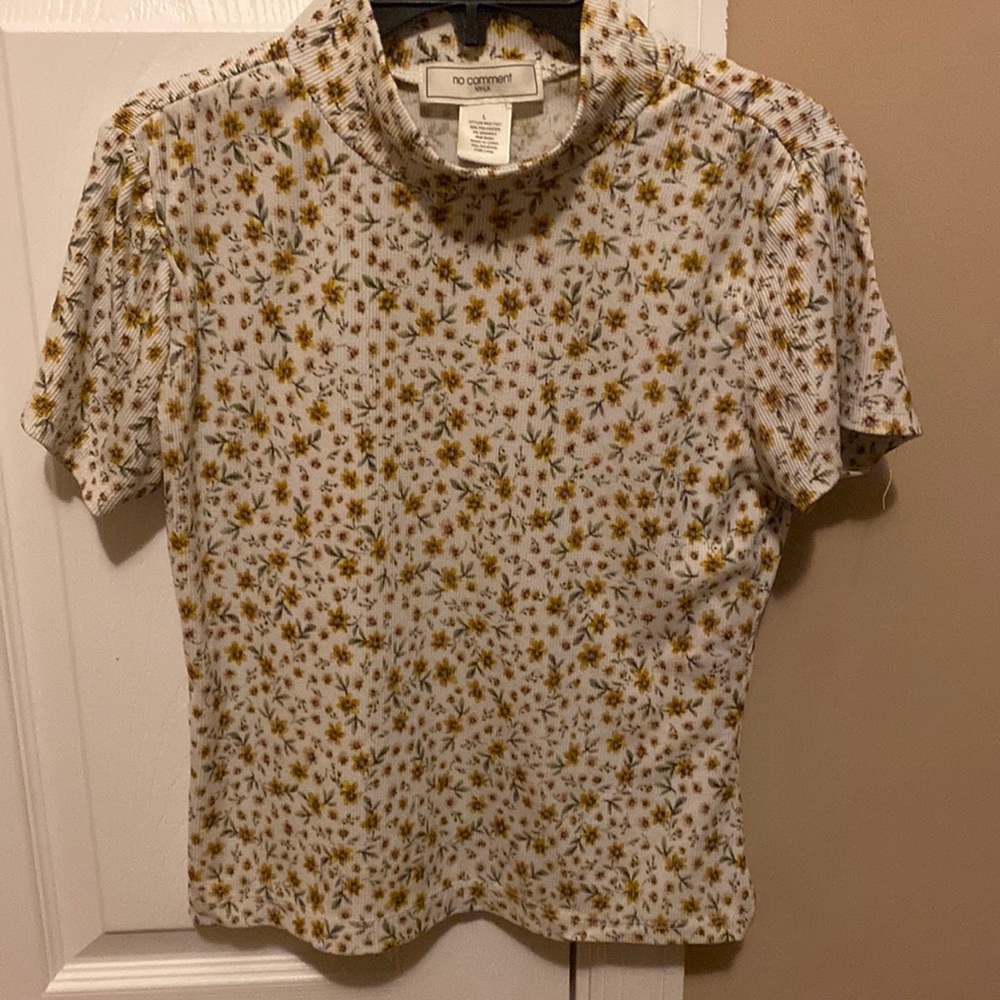 Yellow floral short sleeve turtleneck